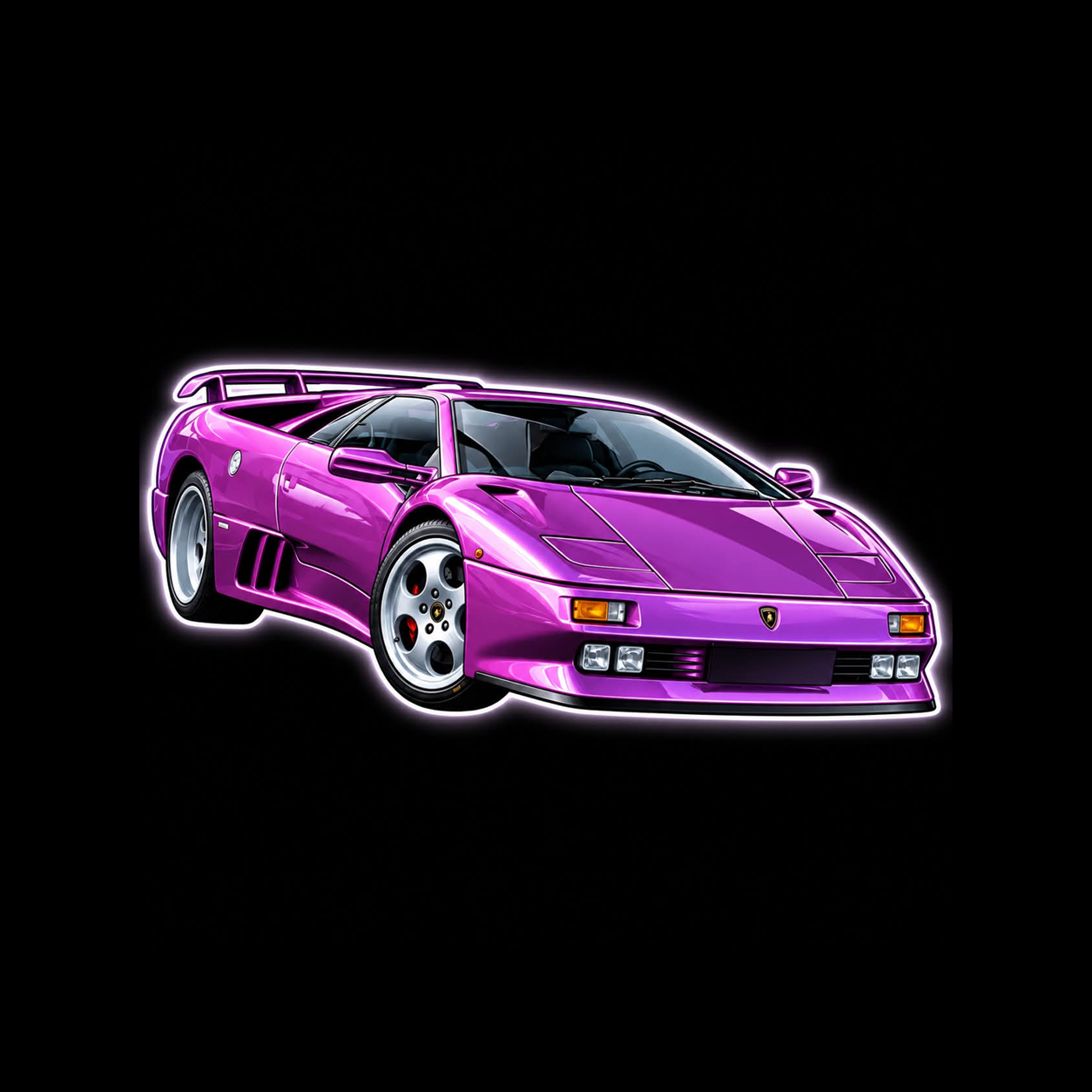 A vivid purple Lamborghini Diablo, the Purple Lambo token artwork